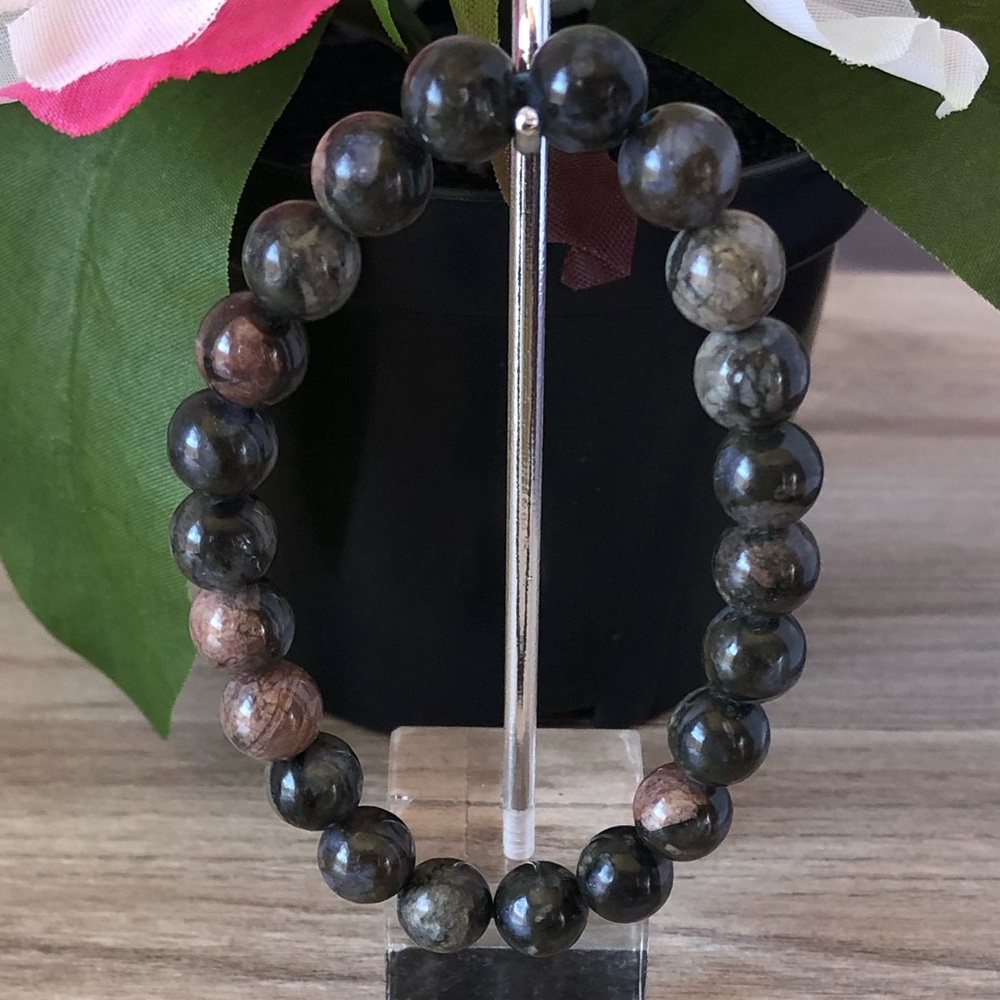 Glaucophane Natural Stone Beads Stretchable Bracelet 7" - 8mm Beads